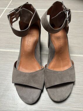gentle souls Taupe Suede Open-Toe Ankle-Strap Heels